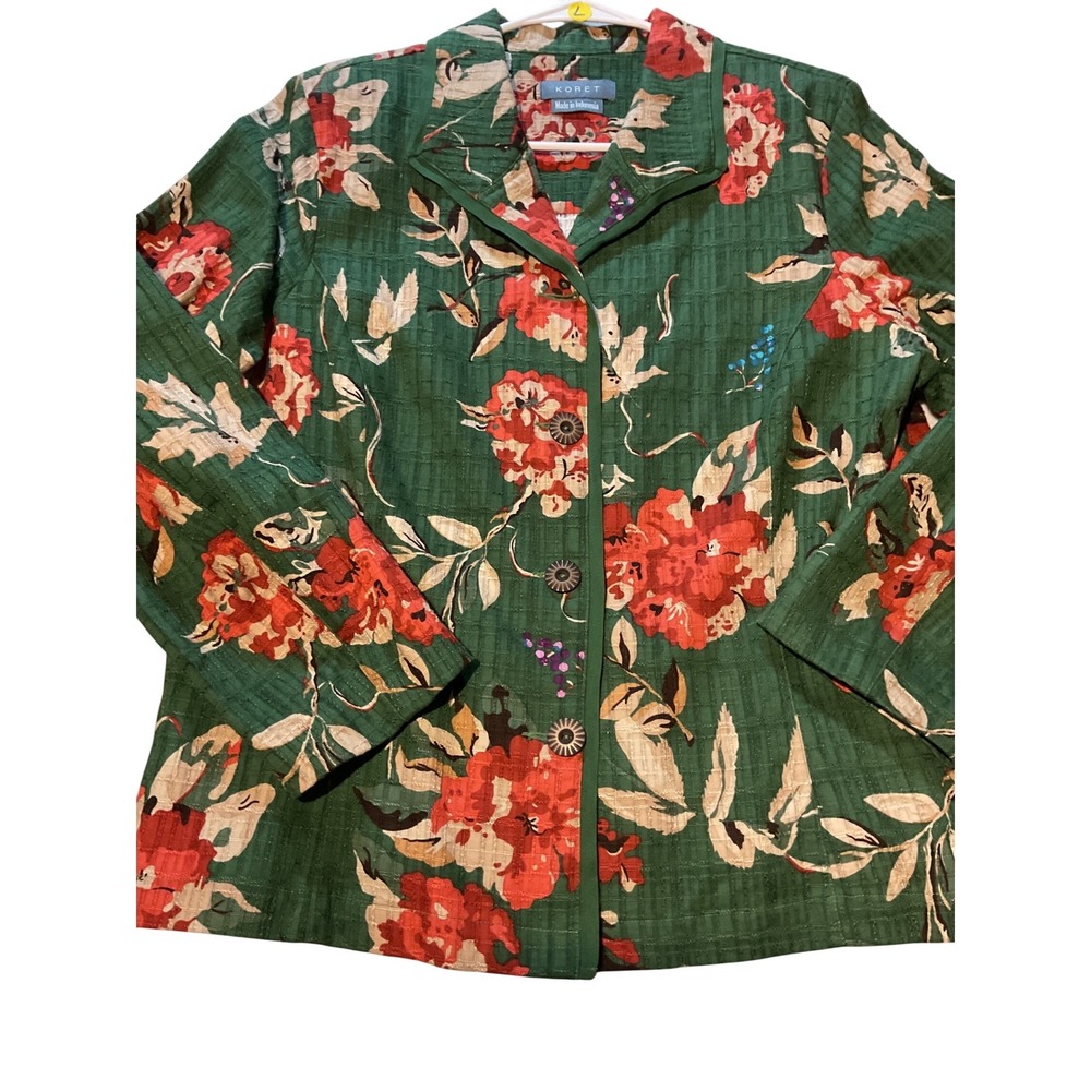 Koret Women's Green‎ Floral Print Button Up Shirt Jacket Size L